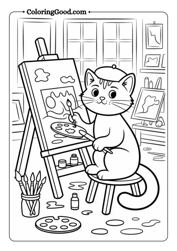 Cat Artist at Work Design a creative scene