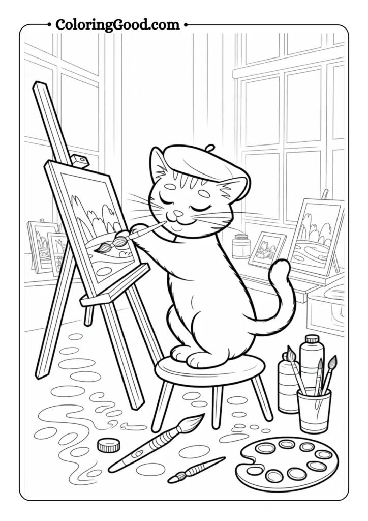 Cat Artist at Work Design a creative scenev