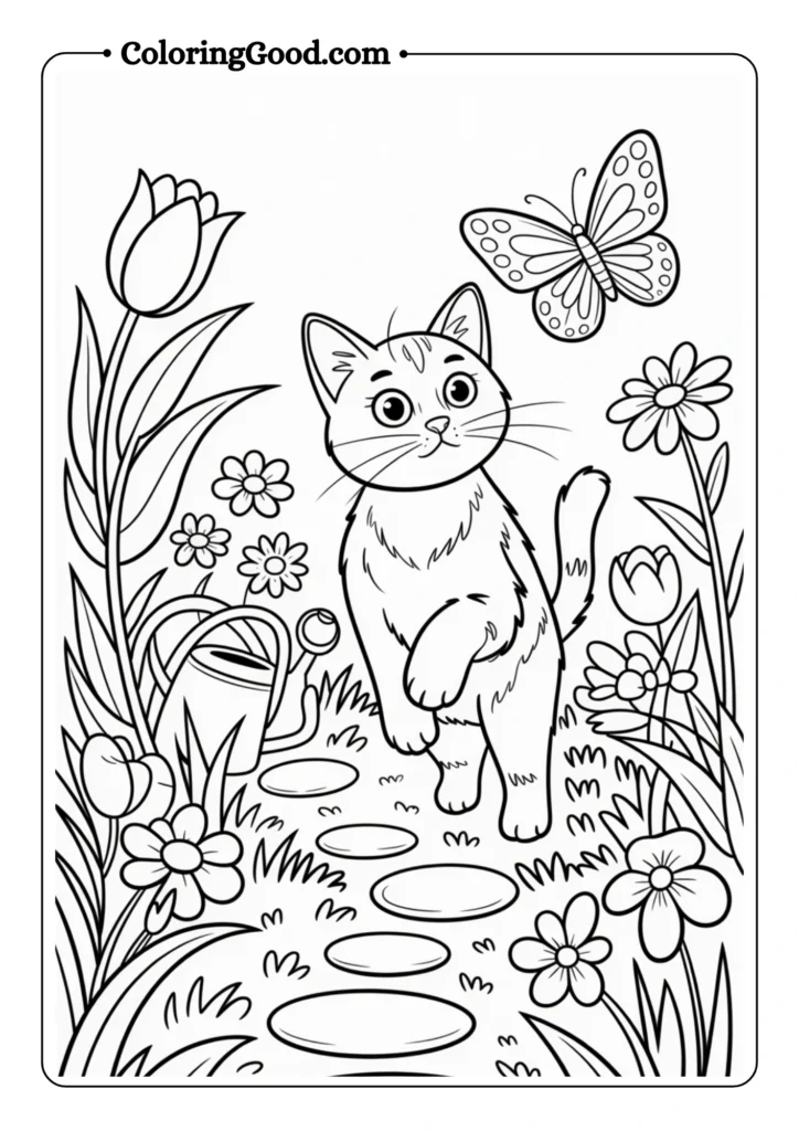 Cat Chasing Butterflies in Garden