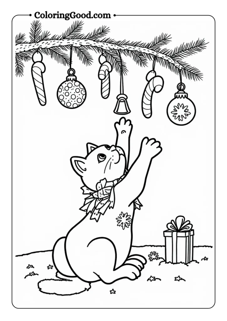 Christmas Cat with Ornaments