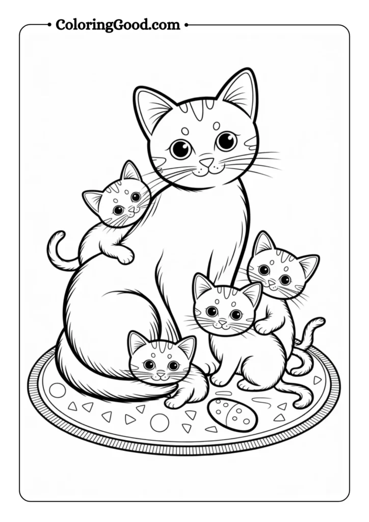 Mother Cat with Four Kittens