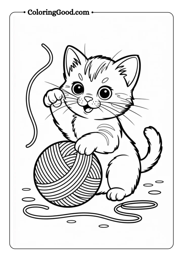 Playful Kitten with Yarn Ball