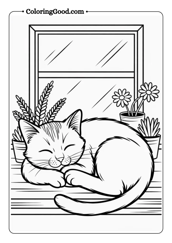 Sleeping Cat in Sunny Window